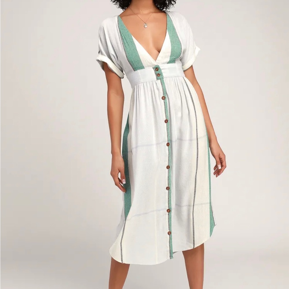O’Neill Light Blue Multi Stripe Button-Up Midi Dress